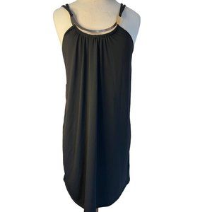 Venus Black Party Dress Large Mini Sheath Gold Accent Necklace Straps Stretch